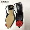 Black Satin Designer Pointed Toe Stiletto Women Pumps Fashion Faux Fur Ball Low Heels Party Prom Shoes 230302