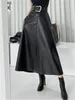 Skirts REALEFT Classic Faux PU Leather Long with Belted High Waist Fashion Umbrella Ladies Female Autumn Winter 230302