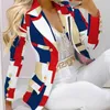 Kvinnor Tvåbitar byxor 2023 Femme Formell jacka byxor Office Lady Outfits Spring Autumn Women Chain Print Blazer Coat Suit Set