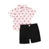 衣類セット1-5Y夏の幼児の男の子の男の子服花の半袖シャツトップソリッドショーツ2PCS衣装