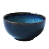 Bowls 2 Sizes Ceramic Salad Bowl Rice Dessert Blue Porcelain Dinnerware Restaurant Kitchen Tableware