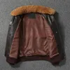 Мужская кожаная искусственная кожа G1 Top Layer Cowhide Leather Flight Jacket 100%Высококачественная мужчина подлинная кожаная лацкатная куртка такая же, как Tom 230301
