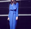 Abrigo de lana para mujer, Otoño Invierno 2023, abrigo de diseño X-Long azul para mujer, prendas de vestir exteriores de lana a la moda con solapa grande