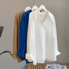 Bluzki damskie koszule Koreańska moda prosta biuro dama biznes swobodny retro guzika elegancka elegancka luźna solidna bluzka top kobiety blusas 230302