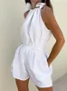 Kvinnor S Two Piece Pants Summer Fashion Jumpsuit Neck White Temperament Sleeveless Casual Niche Cotton Linen Wear T Shirt Bluses 230302