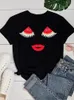 Kvinnors T-skjortor Summer T-shirt Vattenmelon ansiktsögonfransar trycker kvinnor mode tröja kort ärm o-hals tee lady rolig frukt tshirt