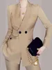 Costumes pour femmes Blazers Mode coréenne femmes d'affaires tailleur-pantalon formel Double boutonnage Blazer veste et pantalon Long 2 pièces ensemble vêtements de dessus pour femmes tenues 230302