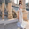 Elegante handgemaakte bloemen Lace Mermaid Wedding Jurk Boutique Appliques Hoge kraag bruidsjurk Illusie Lichaam Lange mouw trouwjurken