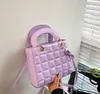 Kids square lattice quilted handbags girls candy color PU leather messenger bag lady style children single shoulder bag Z0558