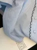 Chemisiers pour femmes Chemises Circyy Chemise boutonnée Femme Bleu Tops Mignon Col claudine Français Bleu Blouses Manches Bouffantes Chic Doux Décontracté Été 230302