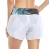 Running Shorts Women Yoga 2 i 1 snabb torr träning med liner bakfickor Sommarsport gym bär atletisk jogging kort