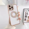 Bling Plating Glitter Diamond Clear Cases With Camera Lens Protector Electroplated Charm Logo Hole Hollow Out Transparent Cover For iPhone 14 13 12 11 Pro Max