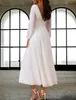 Strand Boho Hochzeitskleid Einfache Tee Länge A-Line Long Sleeve gegen Neck Chiffon 2023 Brautpartykleider Robe de Mariee