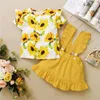 Clothing Sets 2Pcs Kids Summer Tracksuit Floral Short Sleeves T-Shirt Solid Color Ruffled Overalls Dress For Girls Outfits