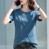 Slub algodão de manga curta camiseta feminina verão coreano solto camisa sólida tendência superior 230301