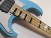 Himmelblaue E-Bassgitarre mit 4 Saiten und weißem Schlagbrett, Ahorngriffbrett. Kann individuell angepasst werden