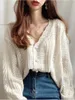 حياكة النساء Tees Fitaylor Autumn Spring Hollow Out V-Deace Pearl Butons Single Reased Women Female Woolen Cardigan Sweater 230302