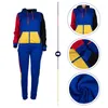 Kvinnors tvåbitar byxor Patchwork Tracksuit Women 2 Sätt blixtlås upp hoodie Top Sweatpants Fitness Casual Jacket Jogger Wear Work Out Color