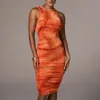 Casual Dresses Women's Fashion Gorgeous Slim Sexy Sleeveless Vest O-Neck Tie-Dye Dress Top Thin Shoulder Strap Short