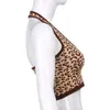Women's Tanks Summer Style Leopard Print Contrast Color Halter Sexy Umbilical Knitted Sling Bottoming Top