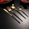 Dinnerware Sets 24pcs Black Gold Set Stainless Steel Steak Knife Fork Coffee Spoon Teaspoon Flatware Dishwasher Safe Kitchen Tablewar 230302