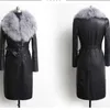 Women's Jackets Leather Jacket for Winter Plus Velvet Warm Slim Big Fur Collar Long Coat Female Outerwear 230302