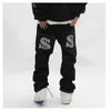 Jeans pour hommes Jeans avec impression Straight Baggy Punk Mode pour hommes Pantalon Harajuku Imprimé Oversize Streetwear Y2k Noir Trendyol Hip Hop Man 230302