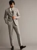 남자 양복 블레이저 60% 양모 라이트 브라운 격자 무늬 남성 세트 슬림 스타일 웨딩 신랑웨어 사업가 매일 두꺼운 블레이저 정장 플러스 크기 58 4