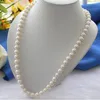 Chaînes Collier noué à la main Chaîne de pull en perles d'eau douce blanches naturelles 9-10 mm presque ronde 24 pouces