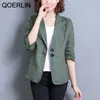 Women's Suits Blazers QOERLIN Notched Collar Blazer Linen Suit Jacket Women Slim Thin Summer Cotton Linen Pocket Two Buttons Suit Office Lady 230302