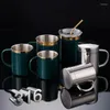 Tasses Soucoupes 280/400/500Ml Double Paroi Anti Brûlure Tasse À Café Isolée Portable En Acier Inoxydable Avec Couvercle Cuisine Drinkware Petit Déjeuner