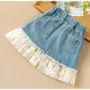 Skirts Kids Girls Denim Skirts Pleated Skirt New Spring Summer Teenage Jean Skirts For Girl Teens Floral Lace Stitching Skirts 3-16Y T230301