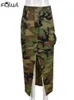 Skirts FQLWL Streetwear Summer Maxi denim For Womens Camouflage Long jean High Waist Side Split Asymmetrical cargo 230302