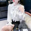 Women's Blouses Retro Women's Shirt Red French Style Doll Collar Lantern Sleeve Shirts 2023 Spring Fashion Light Luxury Long Blouse