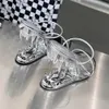 Metallic zilveren tandvorm Gebeeldhouwde pantoffels Sandaal met hoge hakken Open tenen Slides Narrowband Fashion Wedge pantoffel voor streetstyle dames luxe designer schoenen