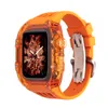 Smart Straps Crystal Colored Carved Armor Case Integrated Strap Mod Kit Watches Cover Watchband Band Bracelet Fit iWatch 8 7 6 5 4 For Apple Watch 44 45mm Wristband