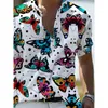 Men's Polos Badassdude Men's Butterfly Oil Print Casual Short Sleeve Shirt