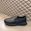 2023 P Black Men's Casual Shoes Högkvalitativ läder Luxna Design Round Toe Shoes Classic Thick Soles Gentleman's Sports Sneakers 01