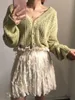 حياكة النساء Tees Fitaylor Autumn Spring Hollow Out V-Deace Pearl Butons Single Reased Women Female Woolen Cardigan Sweater 230302