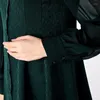 Casual Dresses Silk Jacquard Green POLO Collar Georgette Shirt Long Sleeves Women Single Breasted Office Ladies Dress AE1980