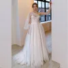 2023 Boho Champagne Wedding Dress Tulle Lace Appliques Sequined Tulle One Shoulder A-Line Bridal Gowns Sweep Train Vestidos De Noiva