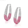 Hoop Earrings Double Color Rhinestone Crystal Round Big Circle For Women Party Wedding Engagement Jewelry