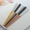 Chopsticks 5 paren roestvrijstalen titanize Chinese Gold Chopsitcks Set Black Metal Chop Sticks gebruikt voor Sushi Dinware 230302