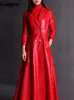 Kvinnorjackor Lautaro Autumn Long Kirted Red Black Faux Leather Trench Coat for Women Double Breasted Elegant Luxury Fashion 4xl 5xl 6xl 7xl 230302