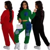 Women's Two Piece Pants Set Women Fall Winter Clothes Sexy Splicing O-neck Crop Tops Sets Lounge Club Outfits Streetwear Wholesale