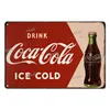 Targa in metallo retrò nordica Piatto decorativo Cola Drink Targa in metallo vintage Bar Club Cafe Art Plaque Poster Home Kitchen Wall Decorazioni personalizzate Dimensioni immagine 30X20CM w02