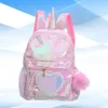 Mochilas 1pc Mochila Unicorn Hairball Livro de lantejoulas Backpack de bolsa escolar fofa para crianças Viagens 230302