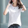 T-shirt à manches courtes en coton flammé pour femmes, chemise ample à bascule coréenne, haut rigide, tendance, été, 230301