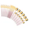 Dinnerware Sets Pink Gold Cutlery Stainless Steel 24Pcs Knives Forks Coffee Spoons Flatware Kitchen Dinner Tableware 230302