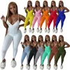 Kvinnor Sling Jumpsuits Summer Designer Rompers Fashion Sexig Rib Suspender Öppna ryggfast färg En bit byxor